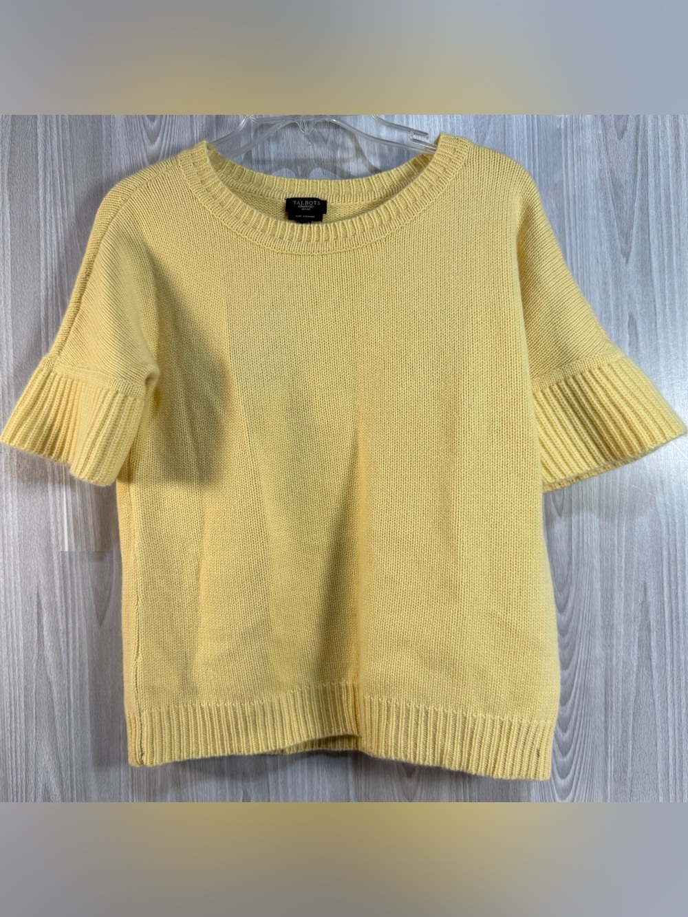 Talbots Butter Yellow Cashmere Short Flare Sleeve Sweater Medium Petite